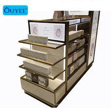 Customized Wood Perfume Cosmetic Gondola Shelves Makeup Cosmetic Display Shelf Skincare Makeup Furniture with LED Light